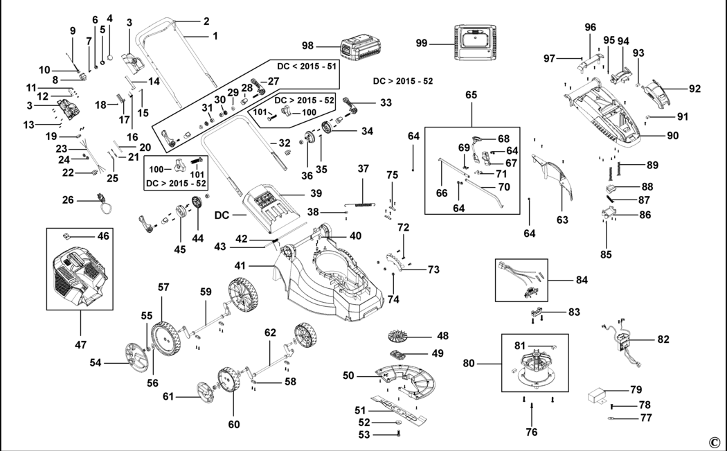 Black & Decker CLM3820 Type 1 Cordless Mower Spare Parts