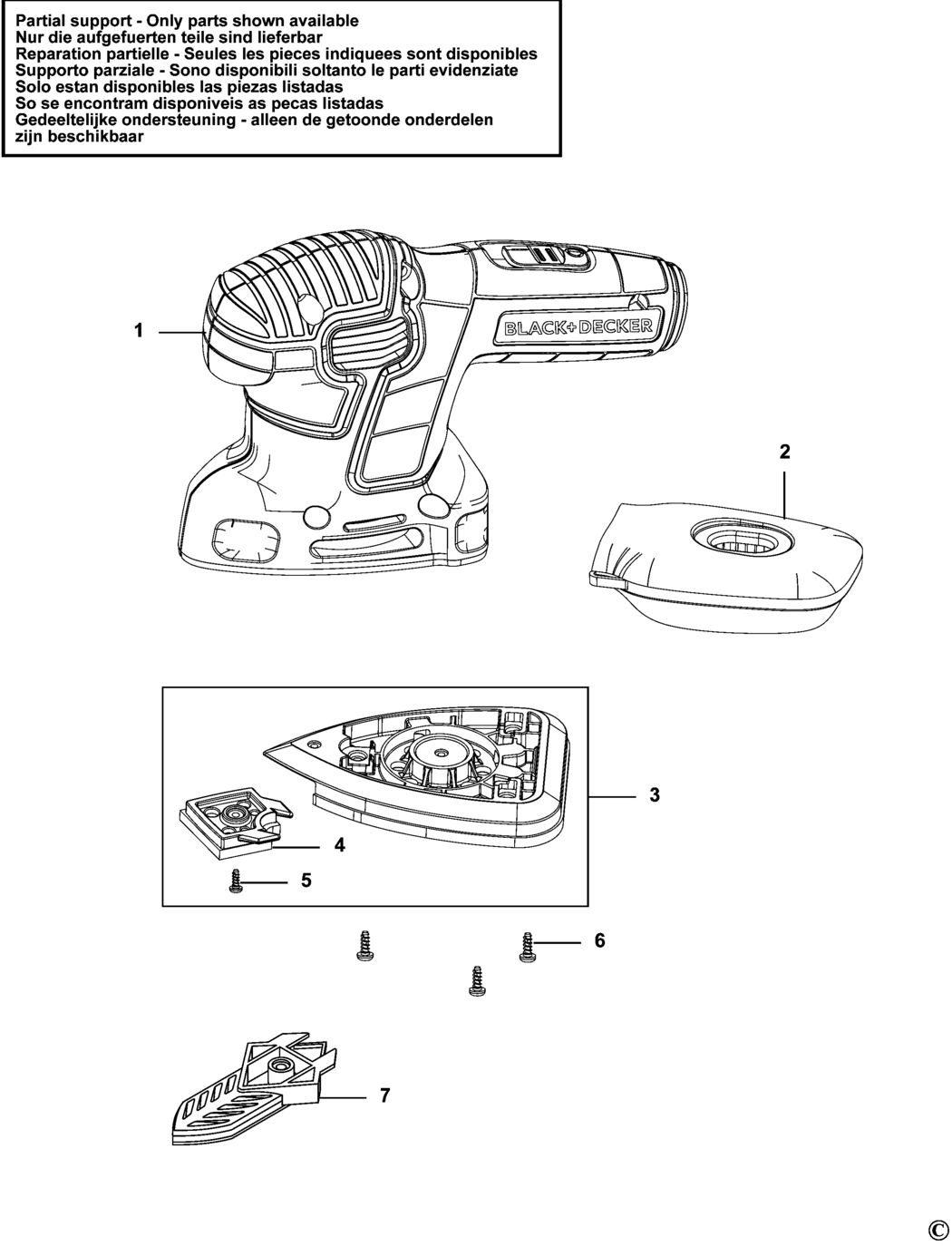 Black & Decker KA2500 Type 1 Palm Grip Sander Spare Parts