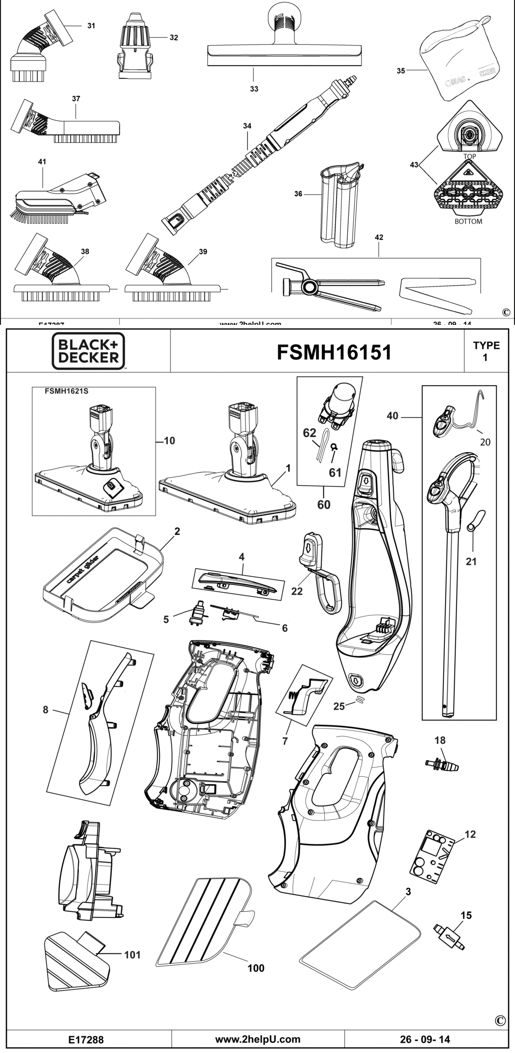 Black & Decker FSMH16151 Type 1 Steam Mop Spare Parts