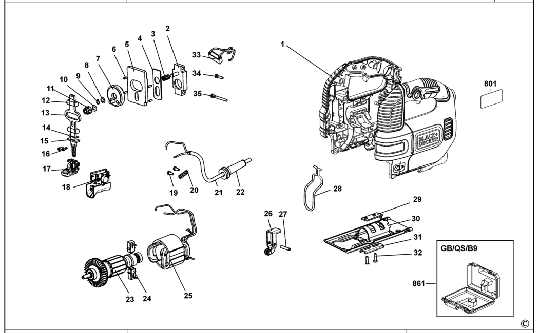 Black & Decker KS701E Type 1 Jigsaw Spare Parts