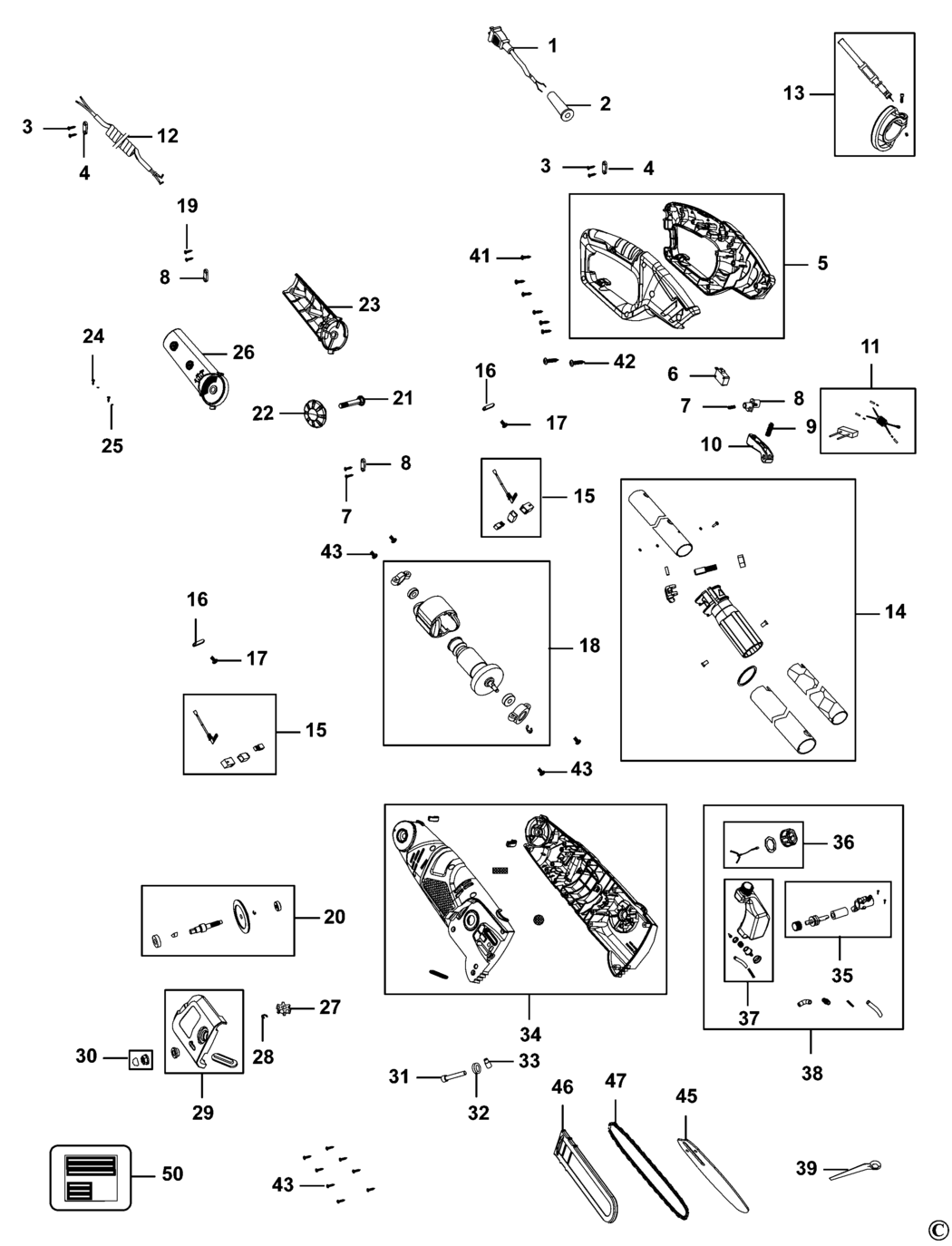 Black & Decker PS7525 Type 1 Pruner Spare Parts