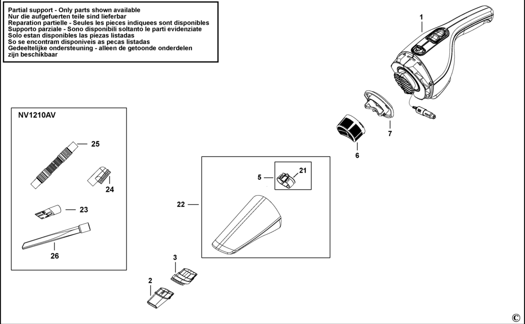 Black & Decker NV1200AV Type H1 Car Vac Spare Parts