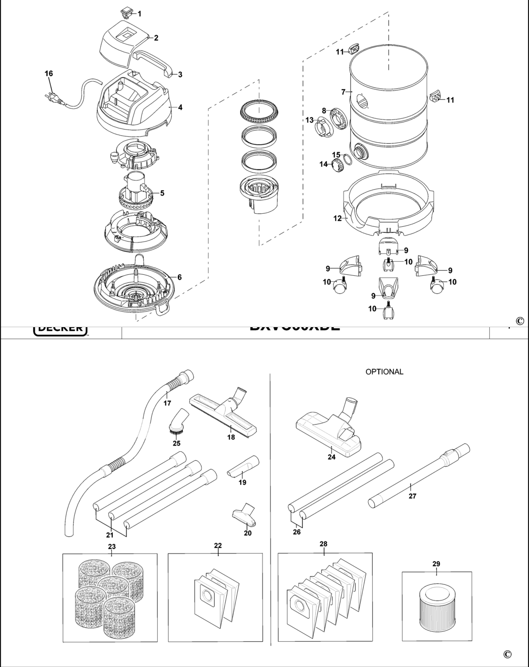 Black & Decker BXVC30XDE Type 1 Vacuum Cleaner Spare Parts