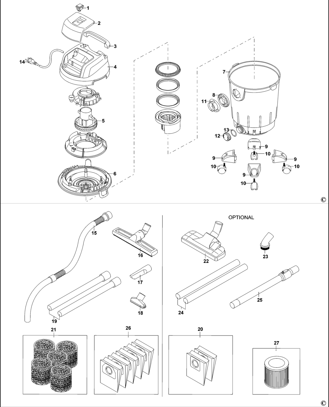 Black & Decker BXVC25PDE Type 1 Vacuum Cleaner Spare Parts