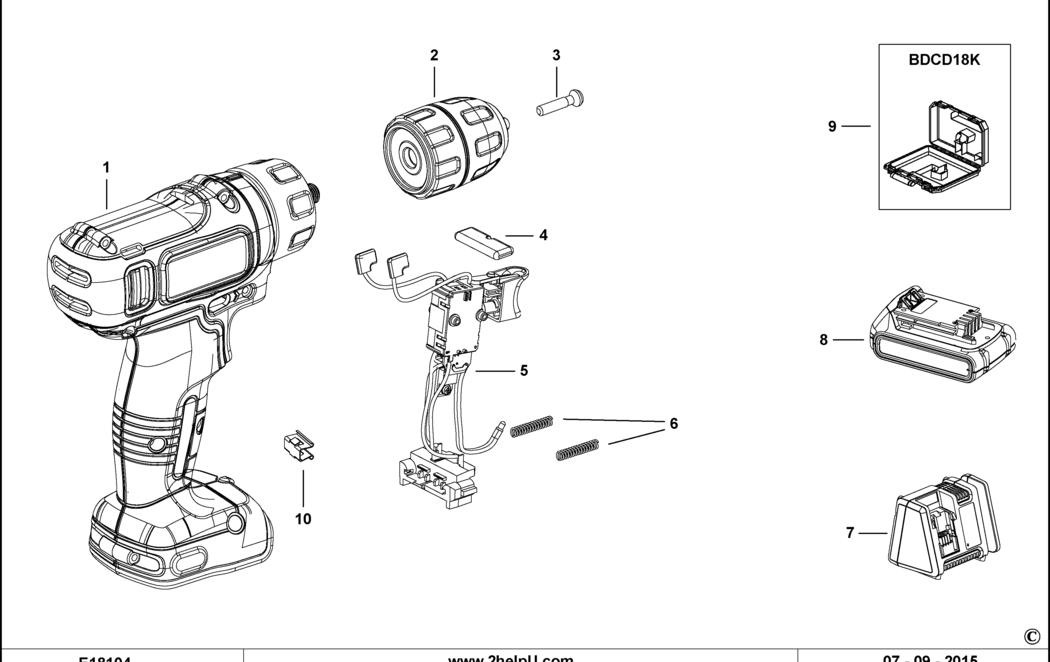 Black & Decker BDCD18 Type H1 Drill Spare Parts