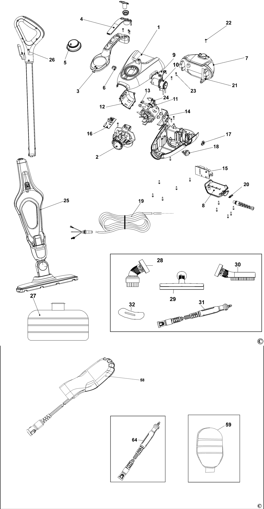 Black & Decker FSMH1351SM Type 1 Steam Mop Spare Parts