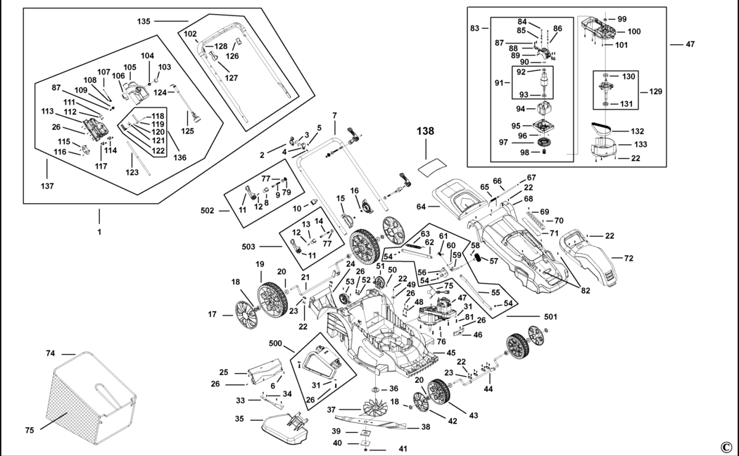Black & Decker LM2000 Type 1 Cordless Mower Spare Parts