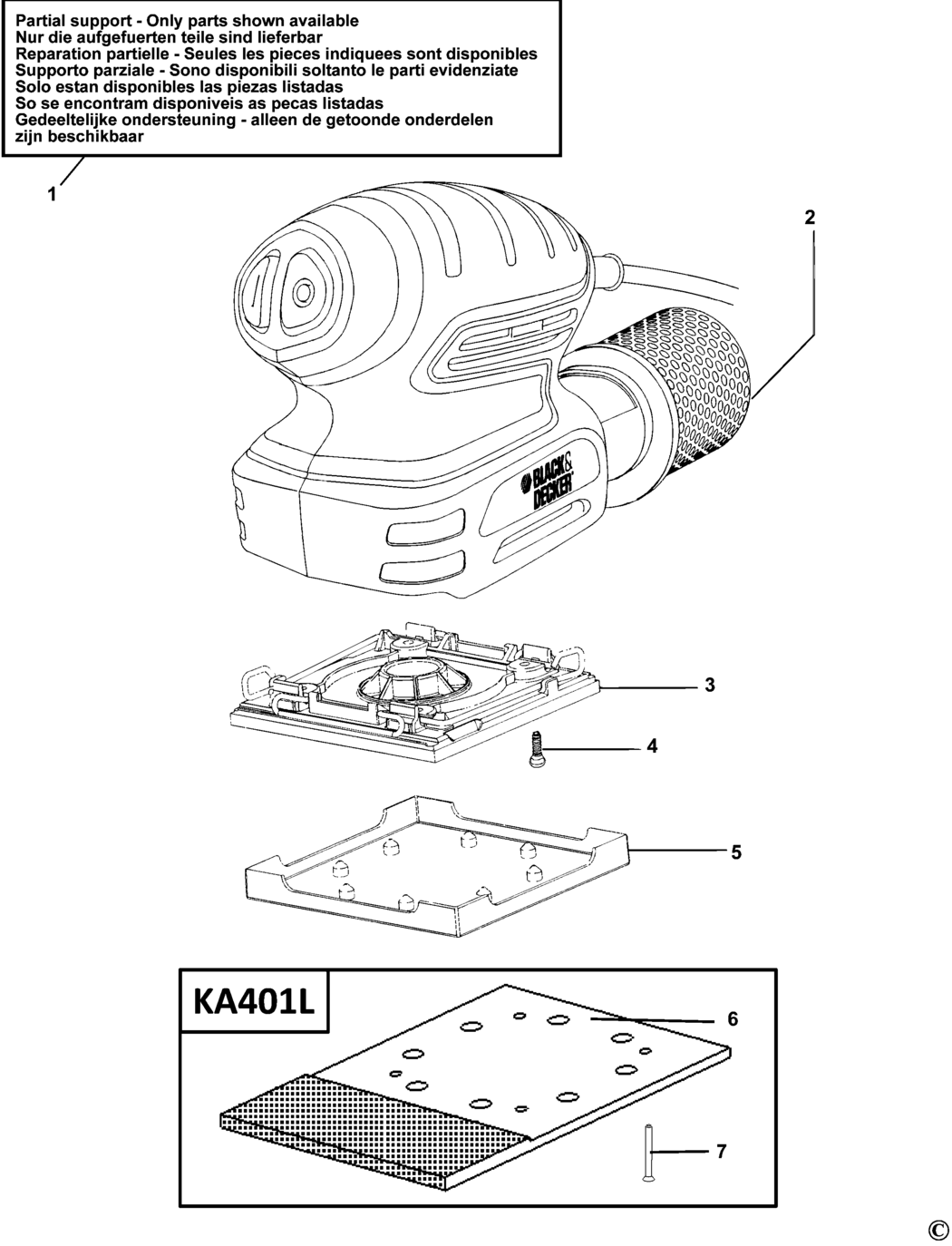 Black & Decker KA401 Type 1 Orbital Sander Spare Parts