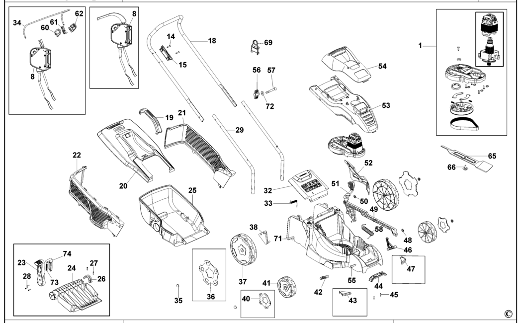Black & Decker EMAX38i Type 5 Rotary Mower Spare Parts