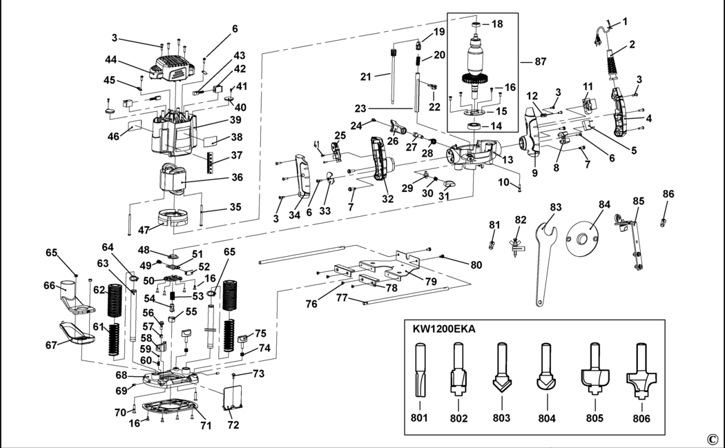 Black & Decker KW1200E Type 1 Plunge Router Spare Parts