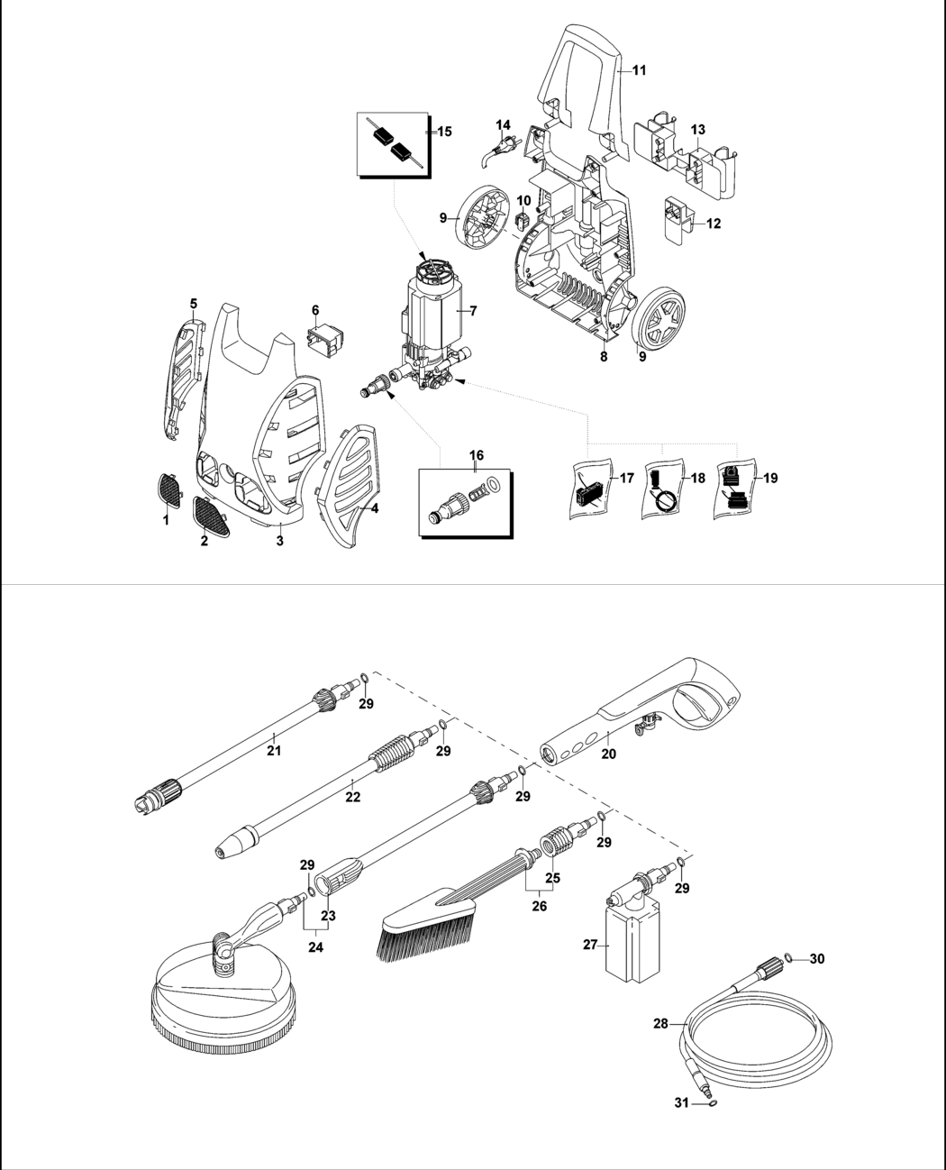 Black & Decker PW1600SLP Type 1 Pressure Washer Spare Parts