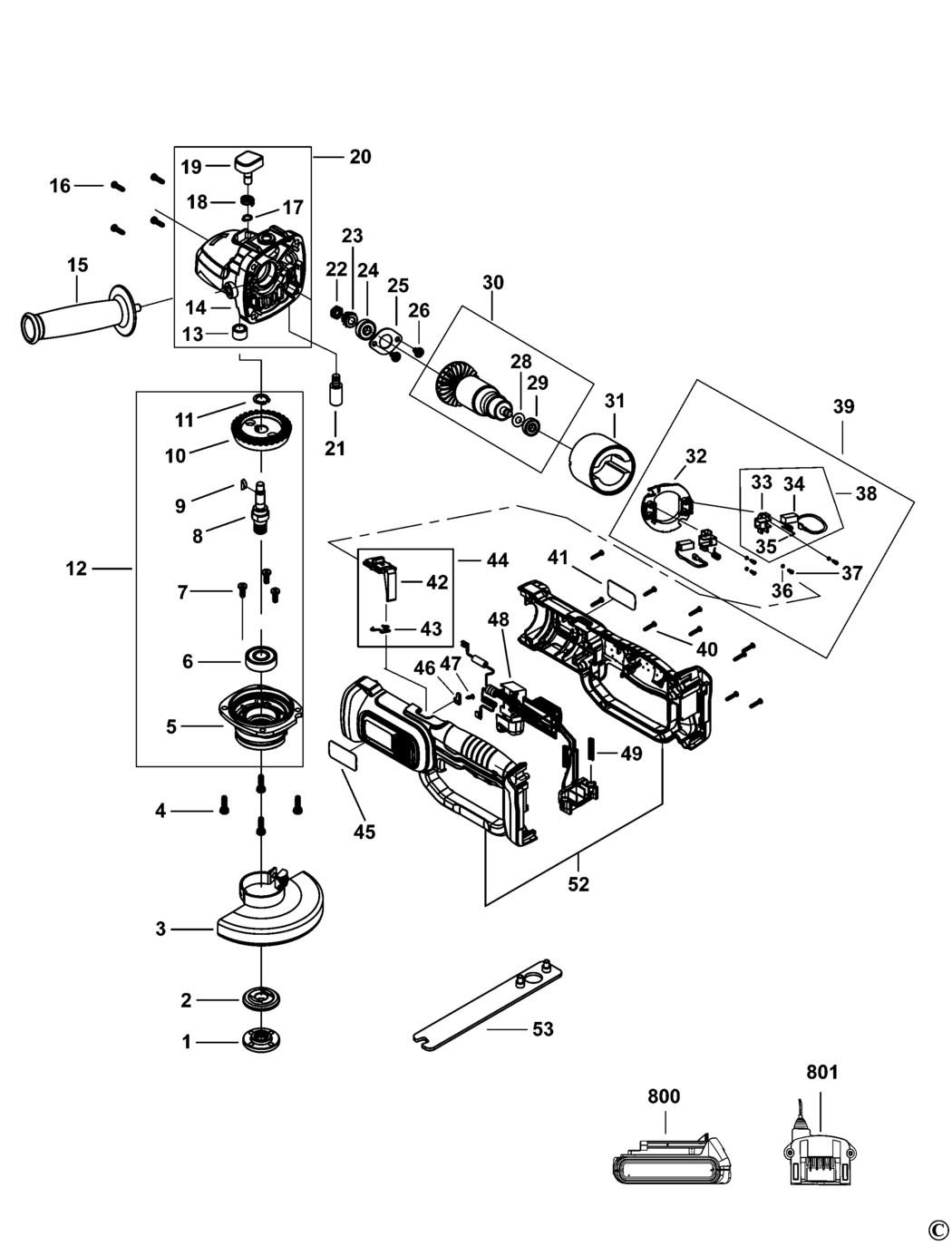 Black & Decker BCG720 Type 1 Angle Grinder Spare Parts
