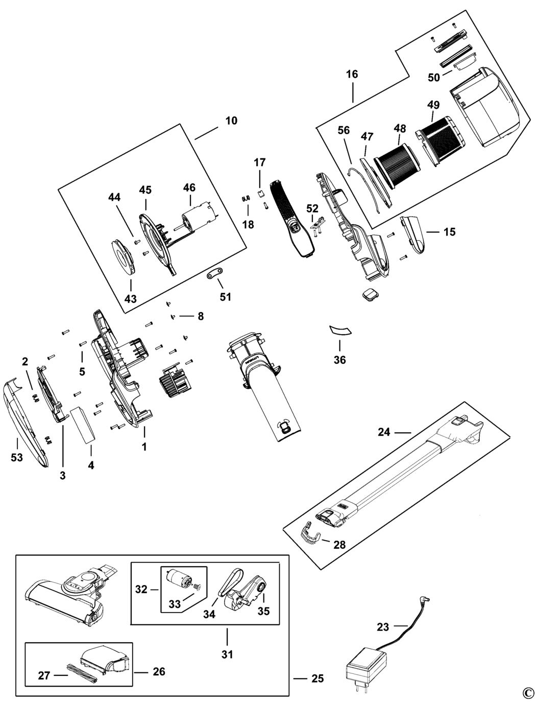 Black & Decker FEJ520J Type H1 Stick-vac Spare Parts