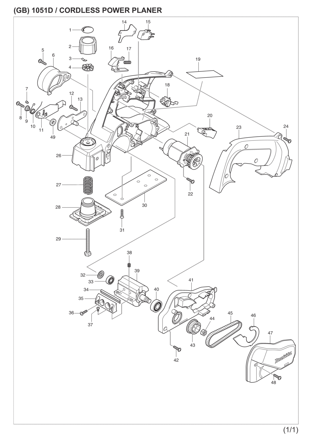 Makita 1051DWDE Cordless Planer Spare Parts