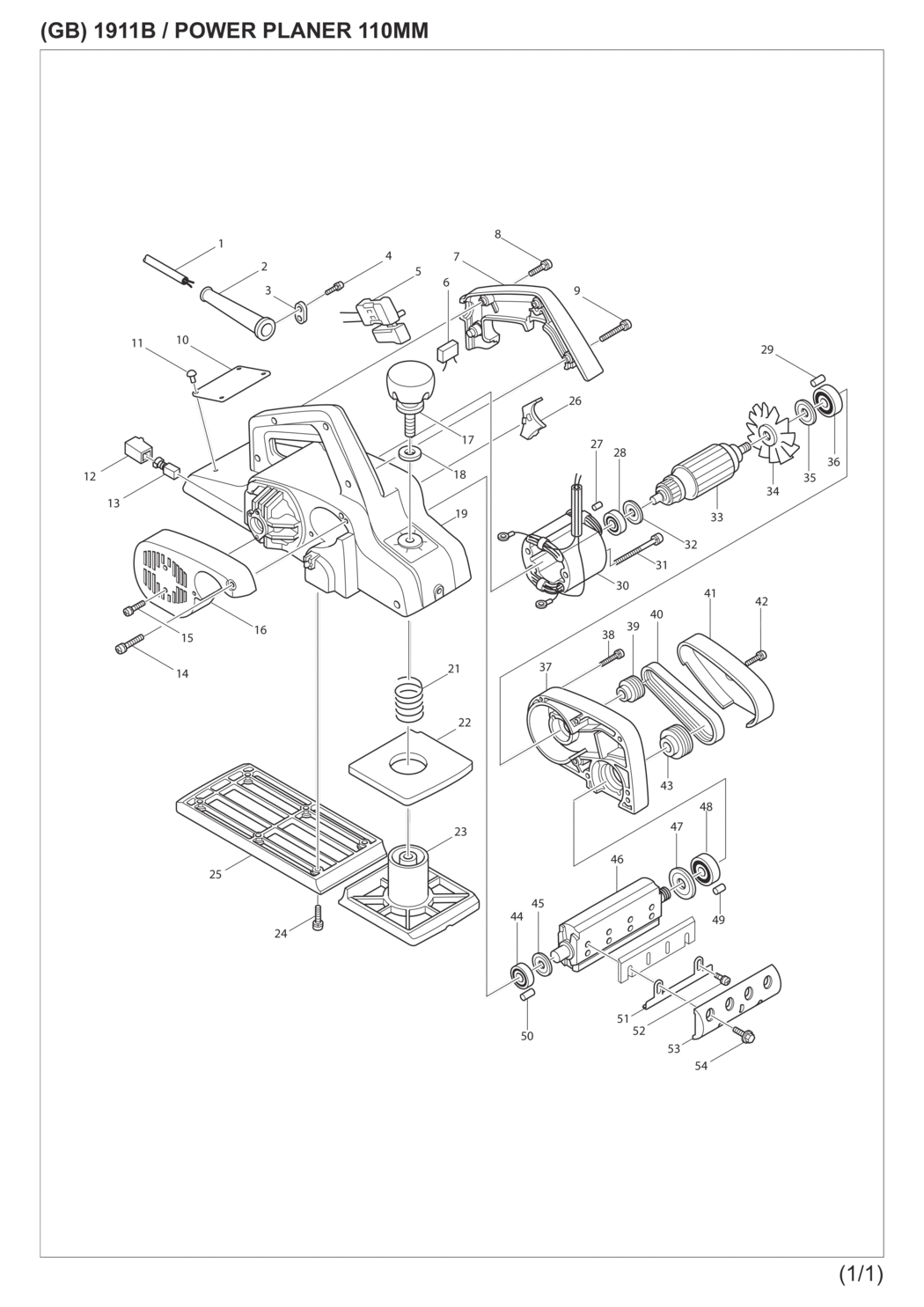 Makita 1911B Power Planer Spare Parts