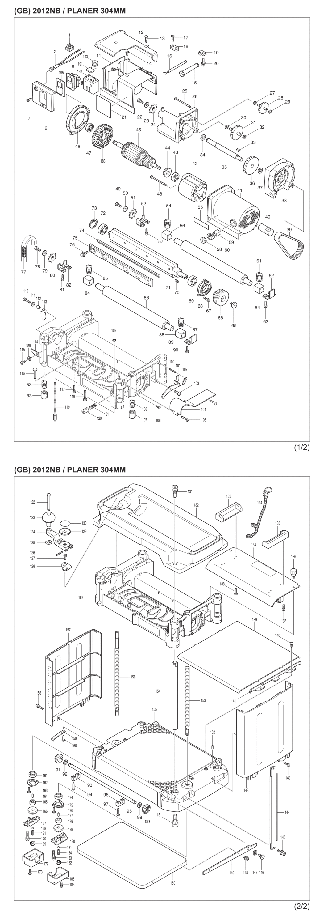 Makita 2012NBX Planer Spare Parts