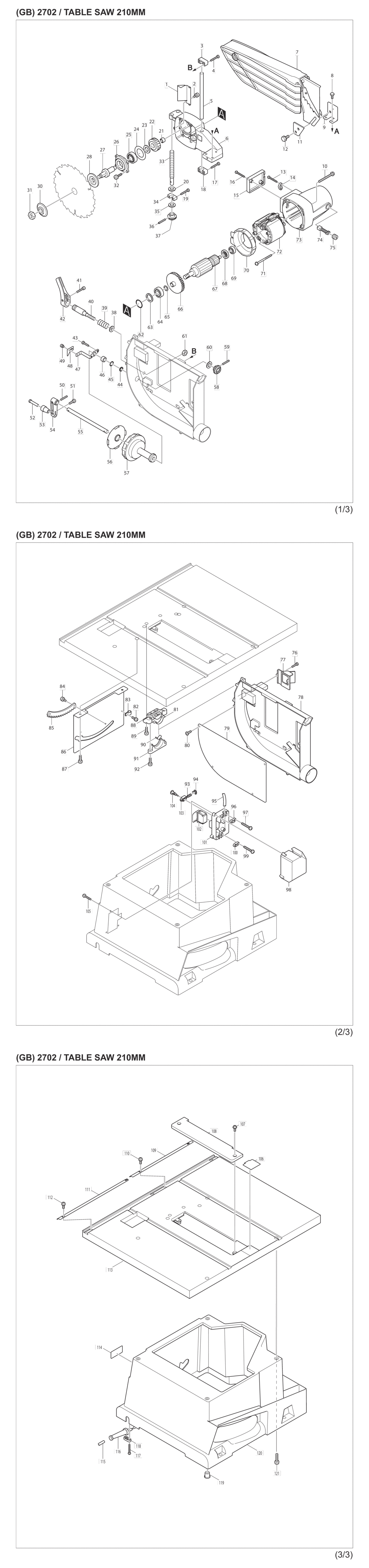 Makita 2702 Table Saw Spare Parts