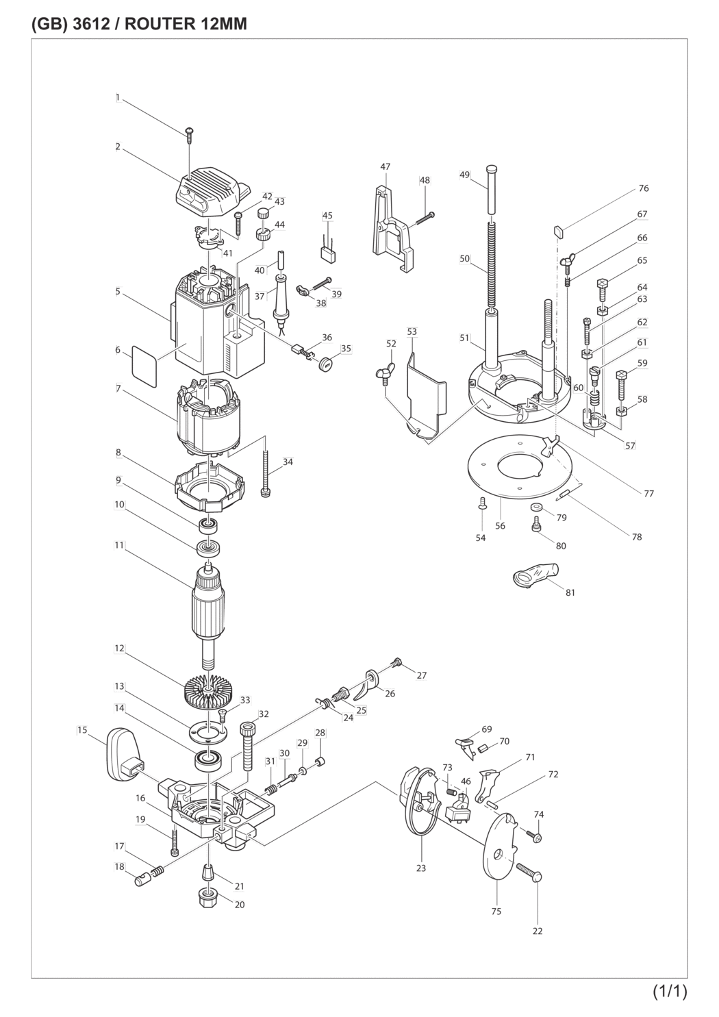 Makita 3612 Router Spare Parts