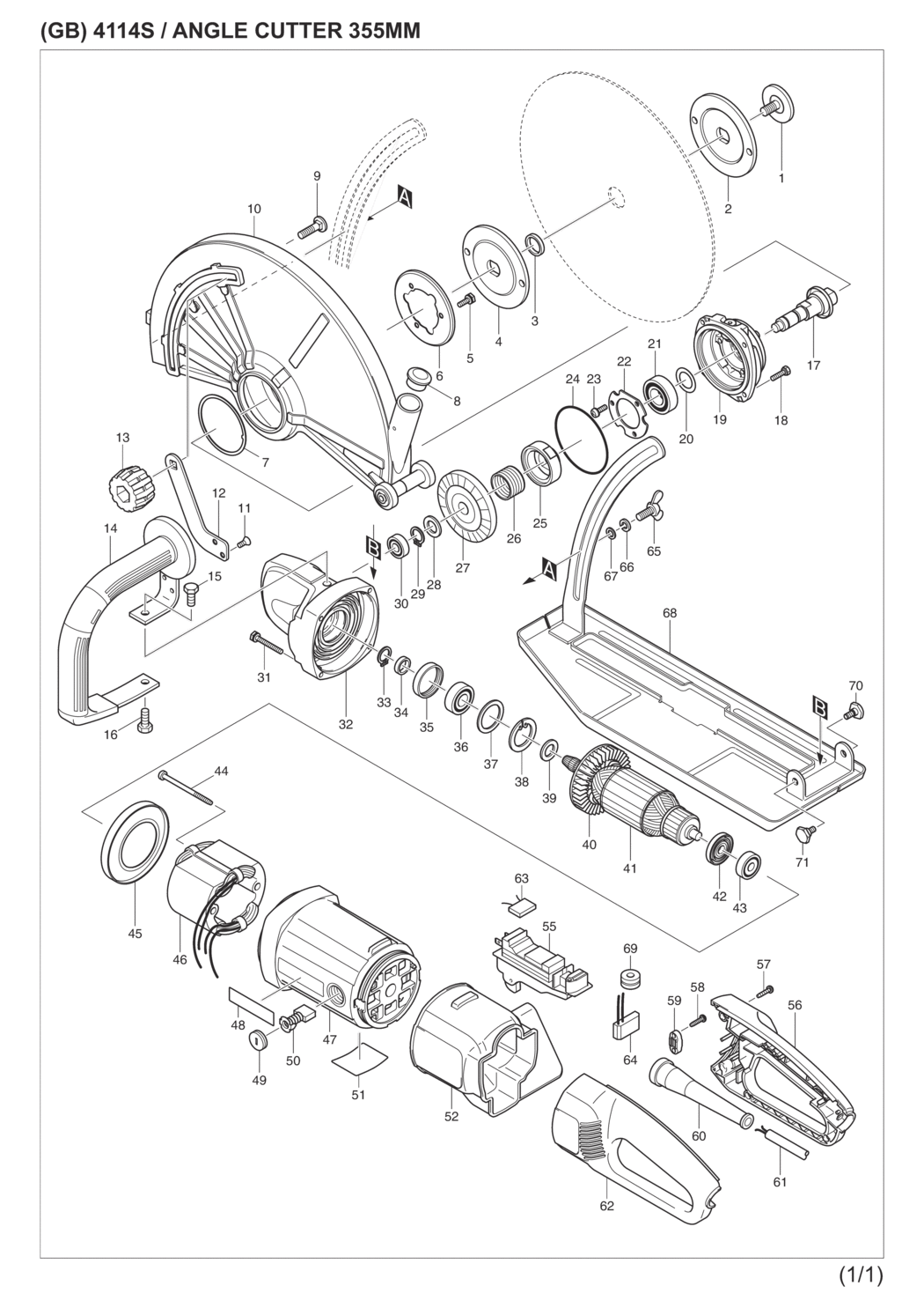 Makita 4114S Angle Cutter Spare Parts