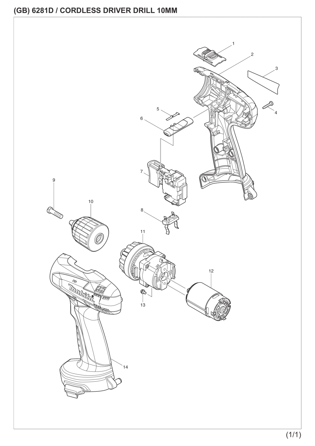 Makita 6281DWPE3 Cordless Driver Drill Spare Parts