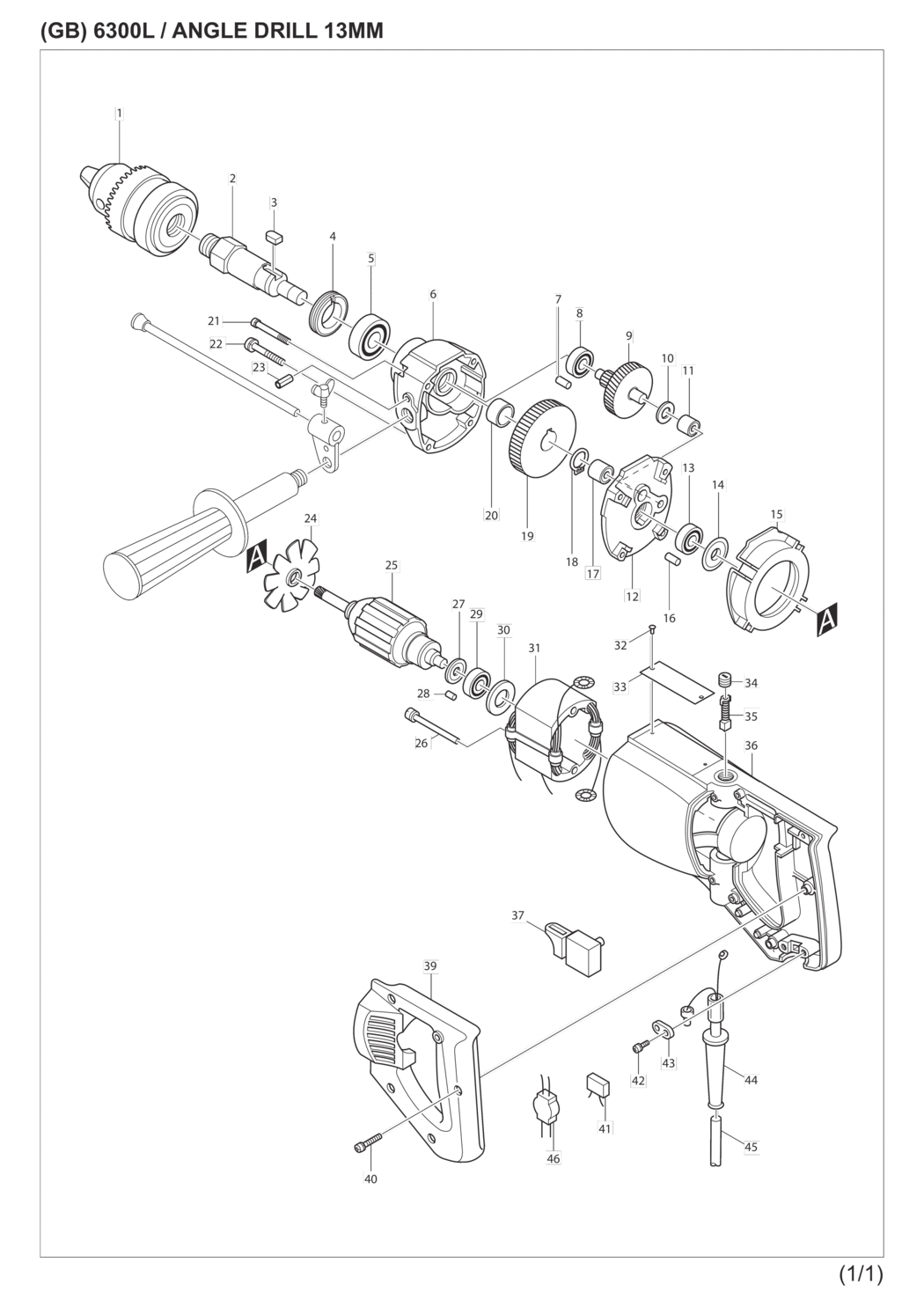 Makita 6300L Angle Drill Spare Parts