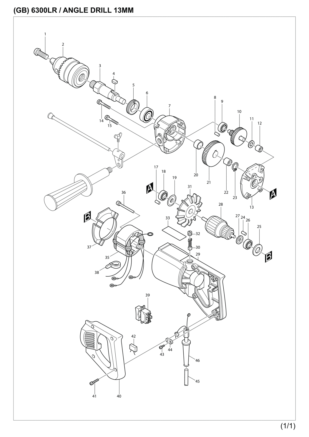 Makita 6300LR Angle Drill Spare Parts