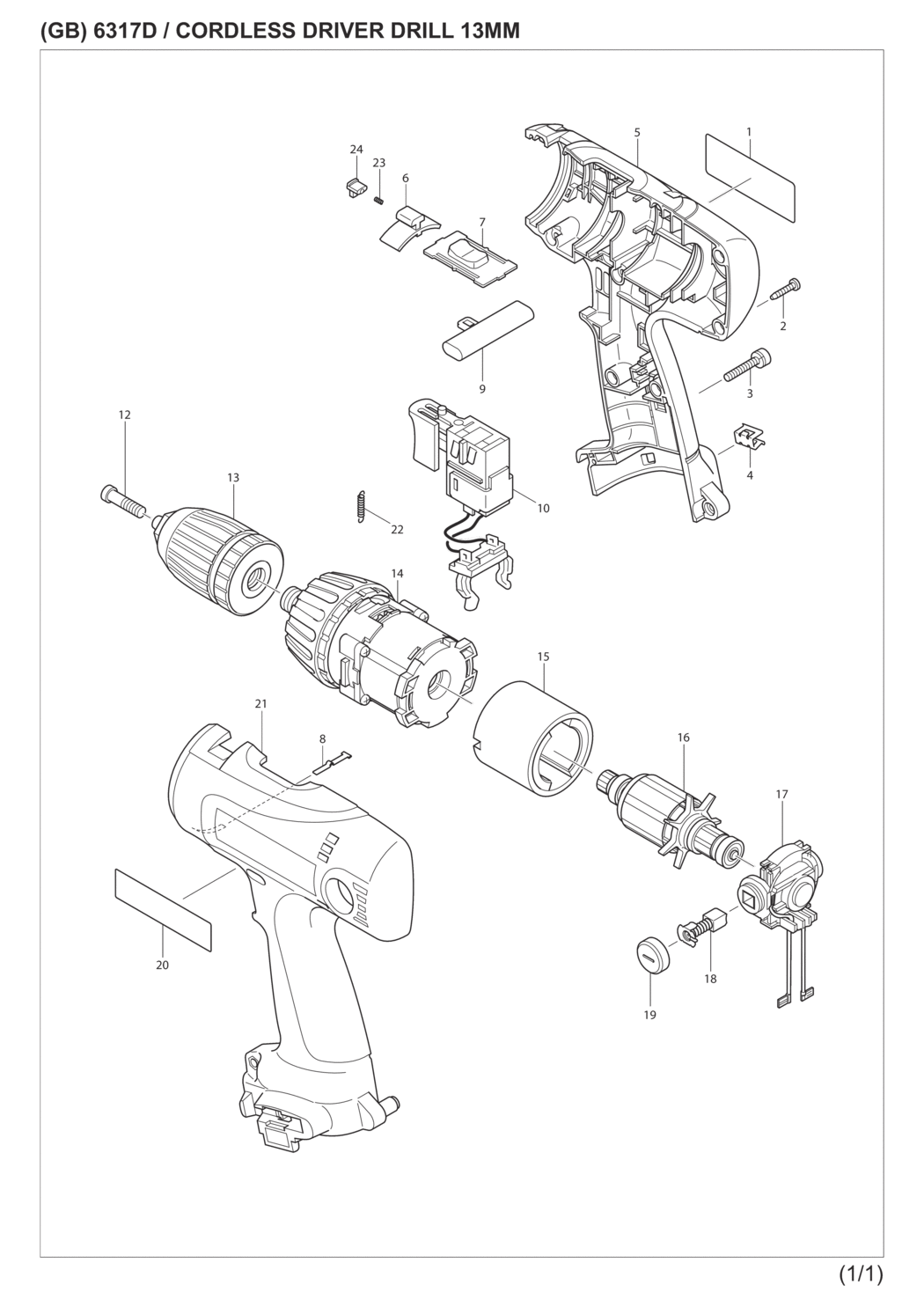 Makita 6317DWAE Cordless Driver Drill Spare Parts