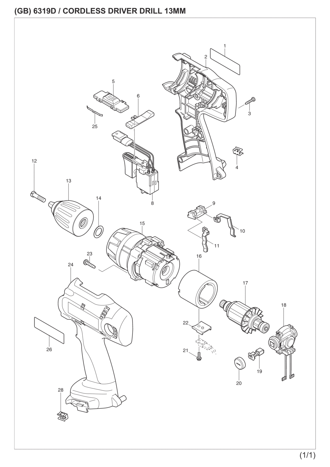 Makita 6319DWDE3 Cordless Driver Drill Spare Parts