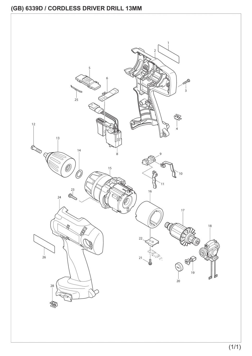 Makita 6339DWFE Cordless Driver Drill Spare Parts