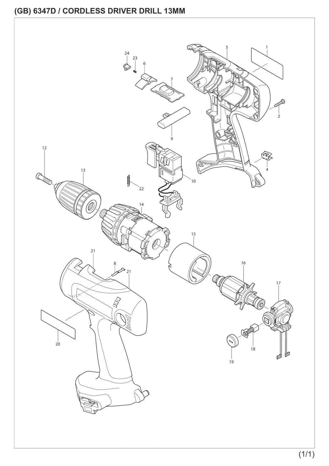 Makita 6347DWDE Cordless Driver Drill Spare Parts