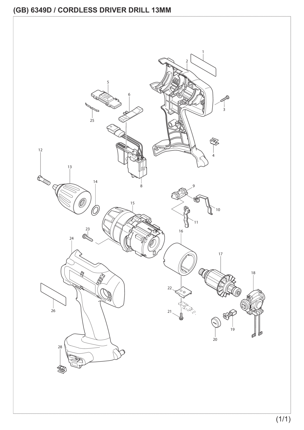 Makita 6349DWDE3 Cordless Driver Drill Spare Parts