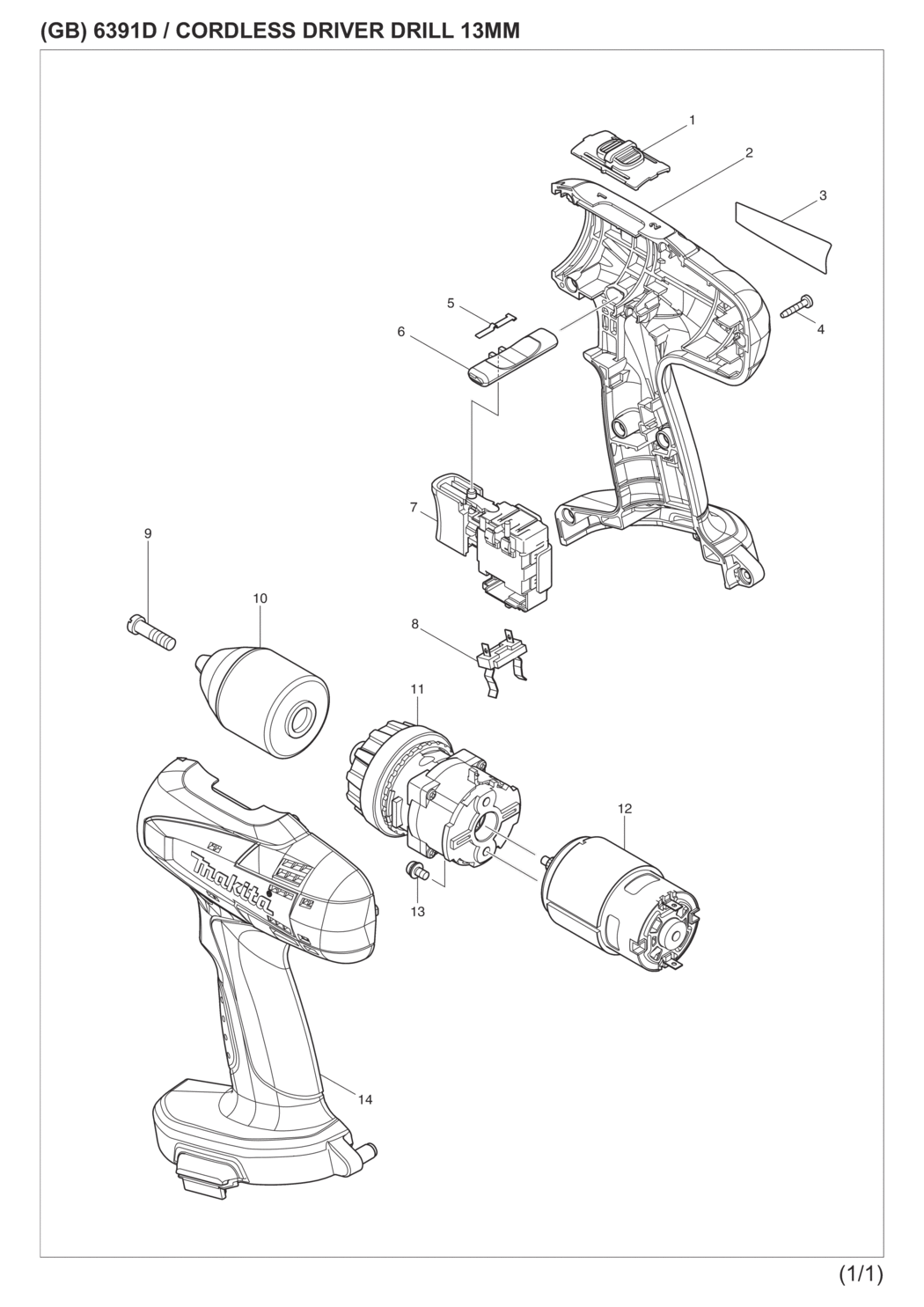 Makita 6391DWAE Cordless Driver Drill Spare Parts