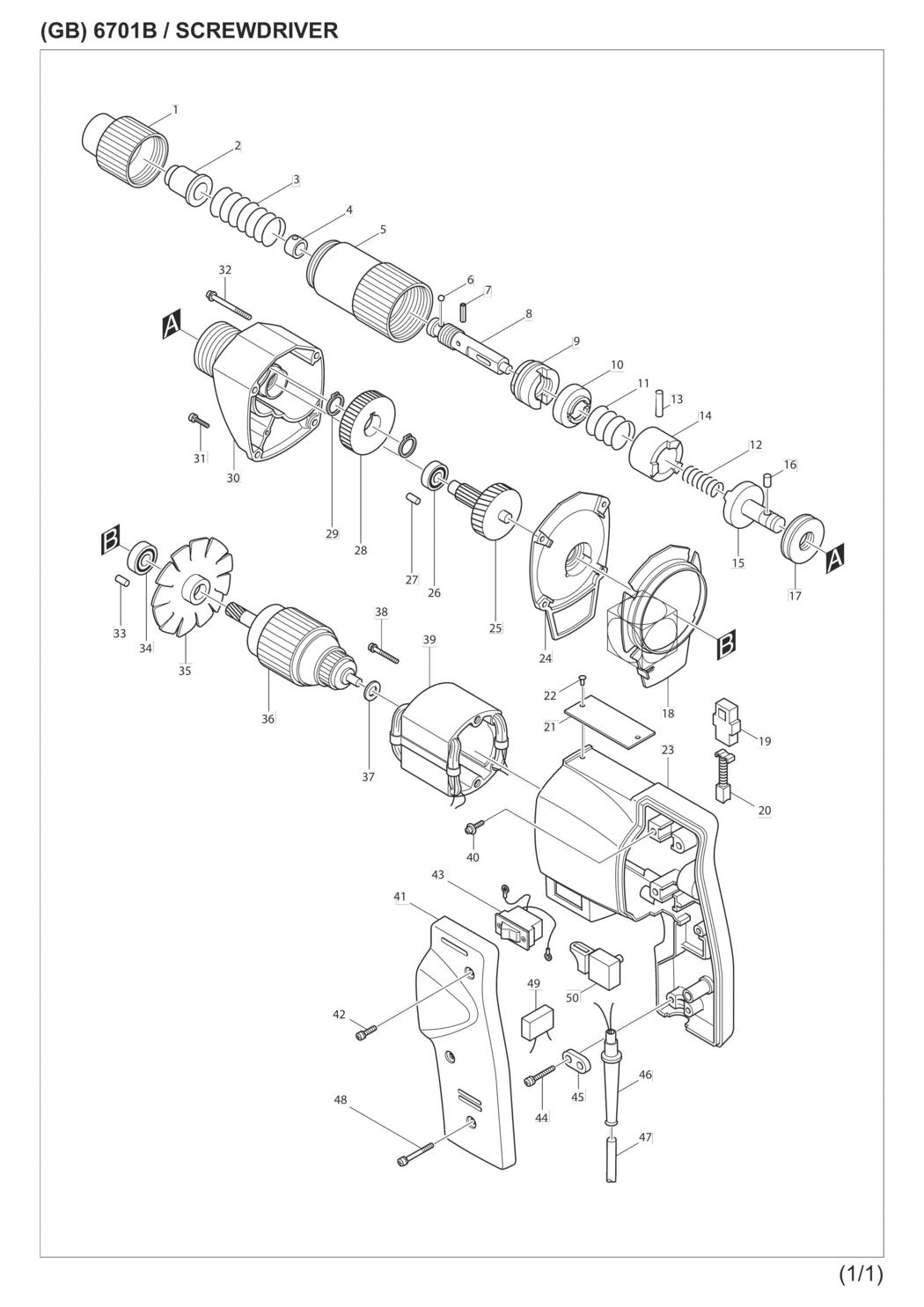 Makita 6701B Screwdriver Spare Parts