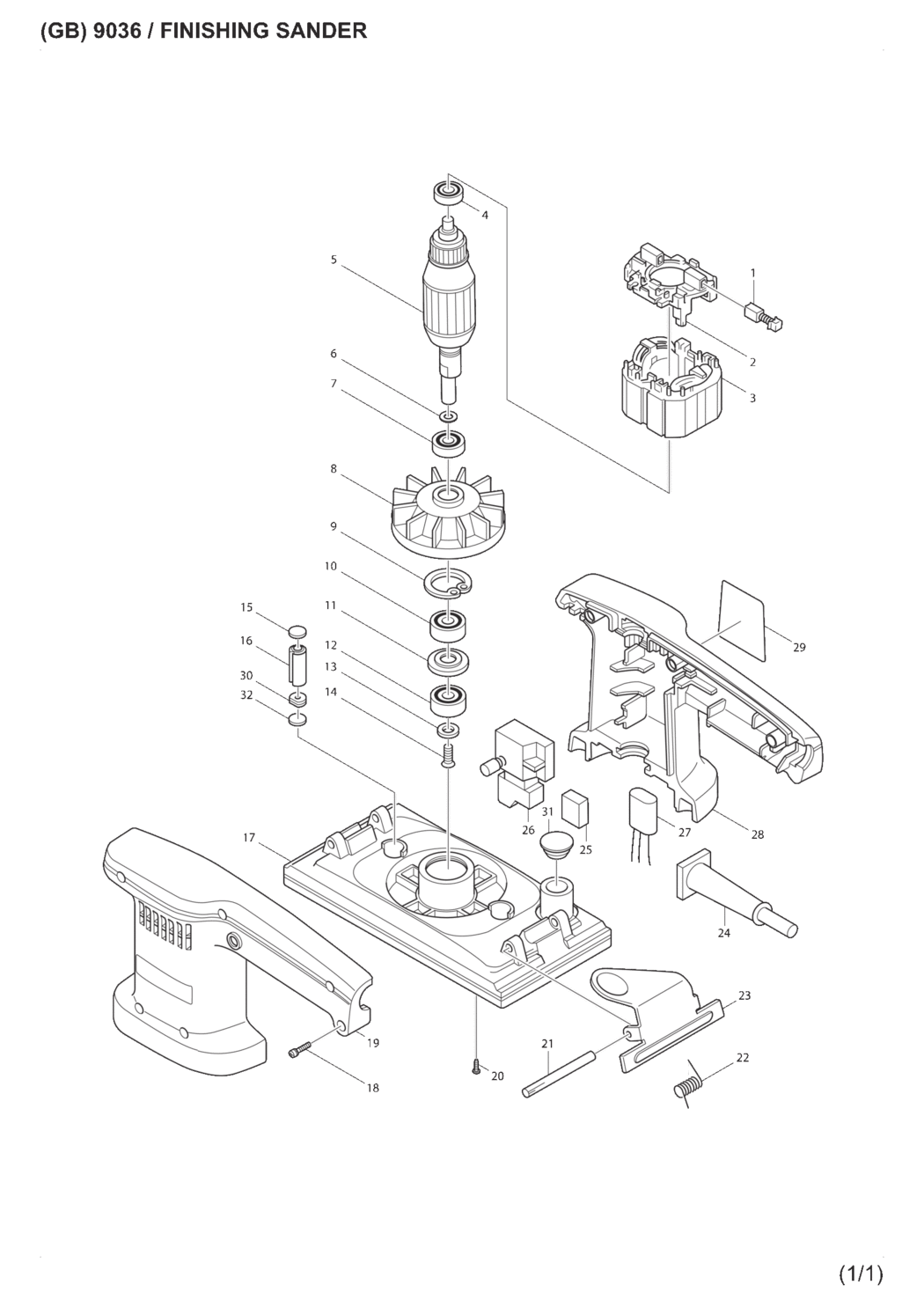 Makita 9036 Finishing Sander Spare Parts