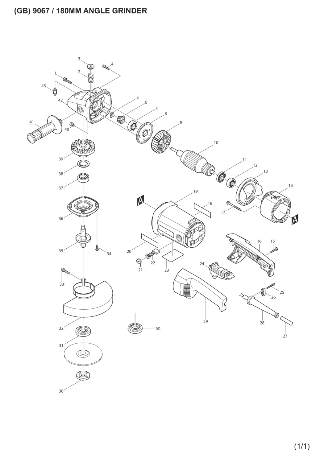 Makita 9067 Angle Grinder Spare Parts