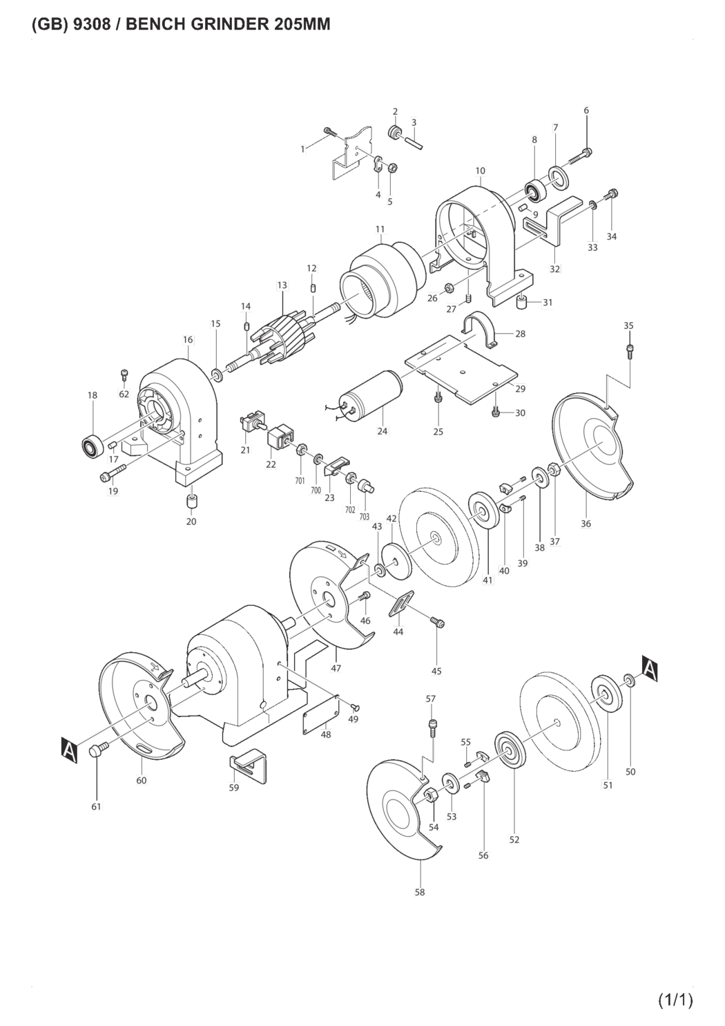 Makita 9308 Bench Grinder Spare Parts