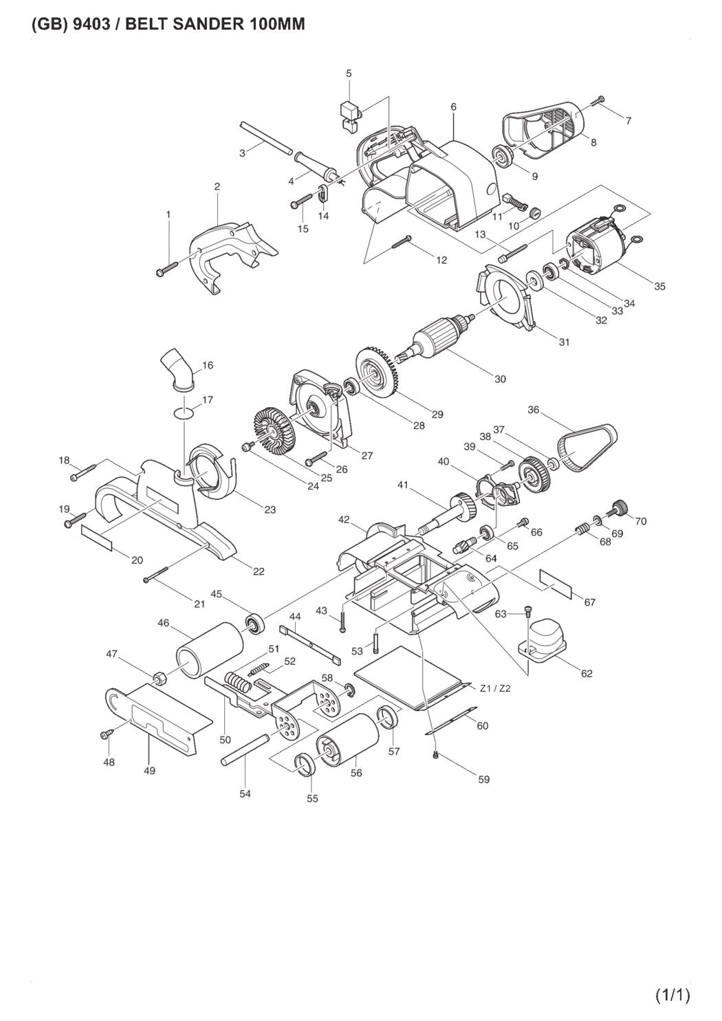 Makita 9403 Belt Sander Spare Parts