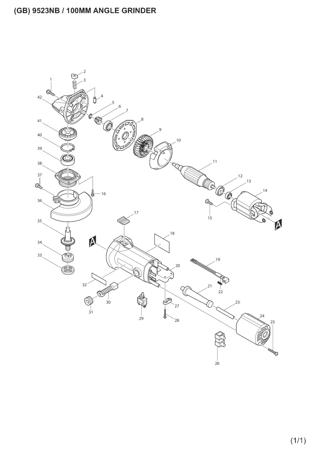 Makita 9523NB Angle Grinder Spare Parts