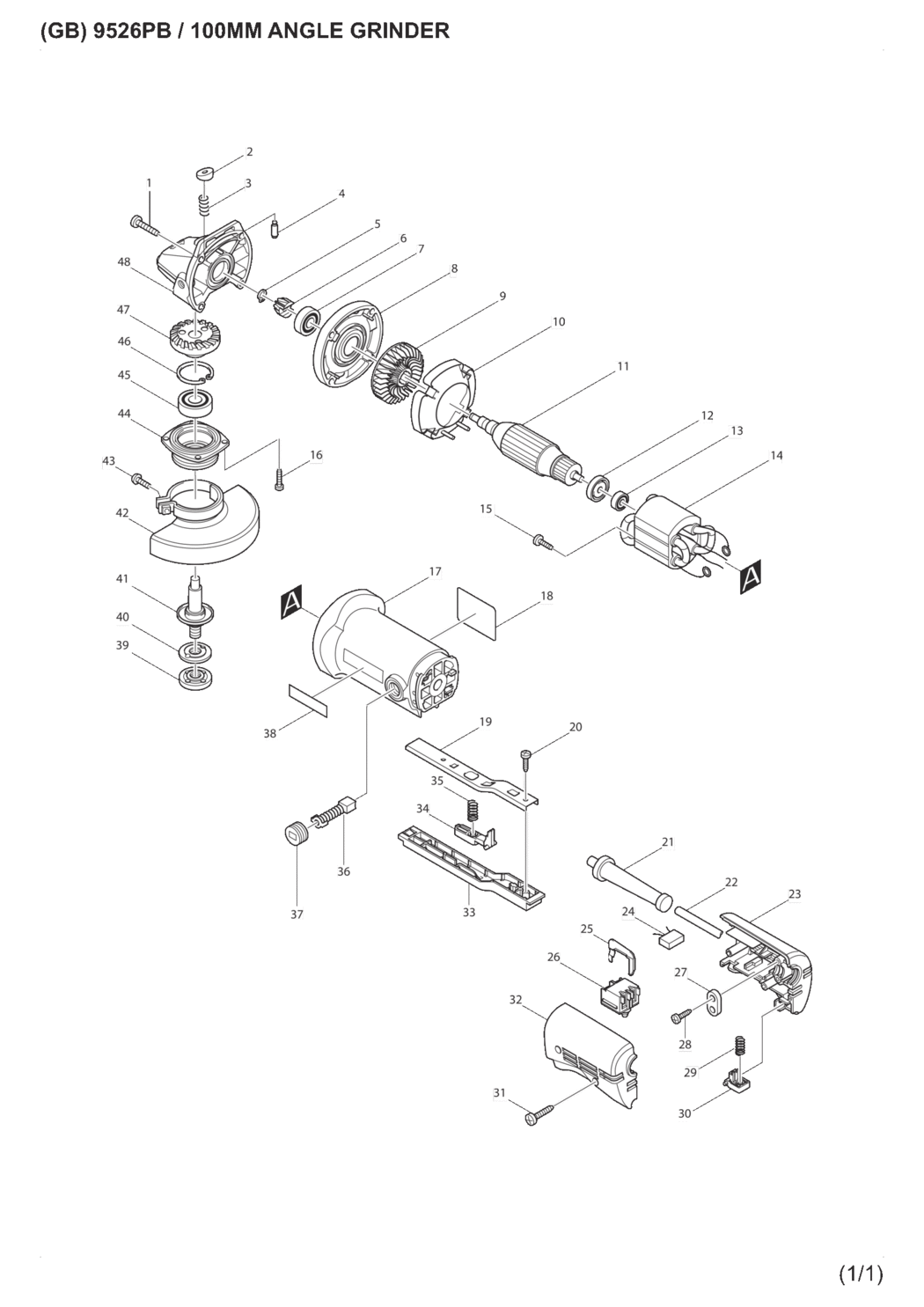 Makita 9526PB Angle Grinder Spare Parts
