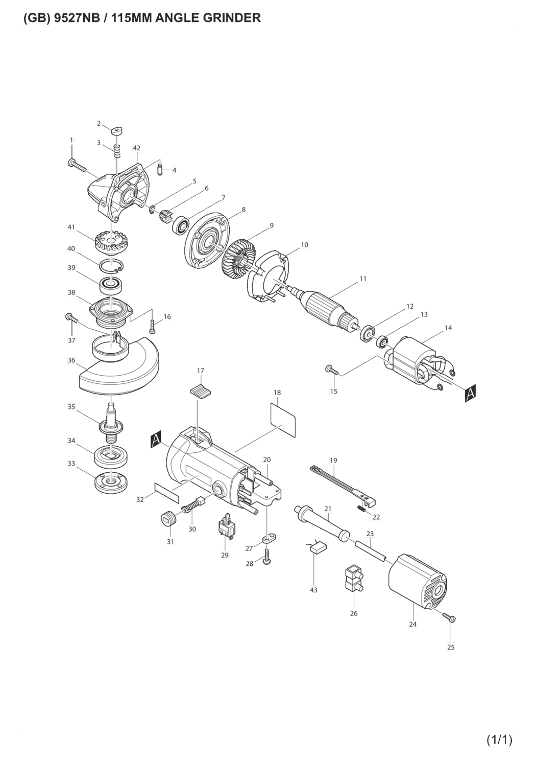 Makita 9527NB Angle Grinder Spare Parts