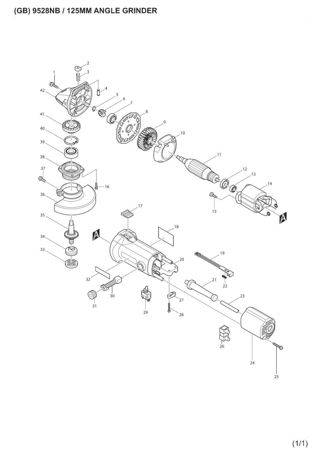 Makita 9528NB Angle Grinder Spare Parts