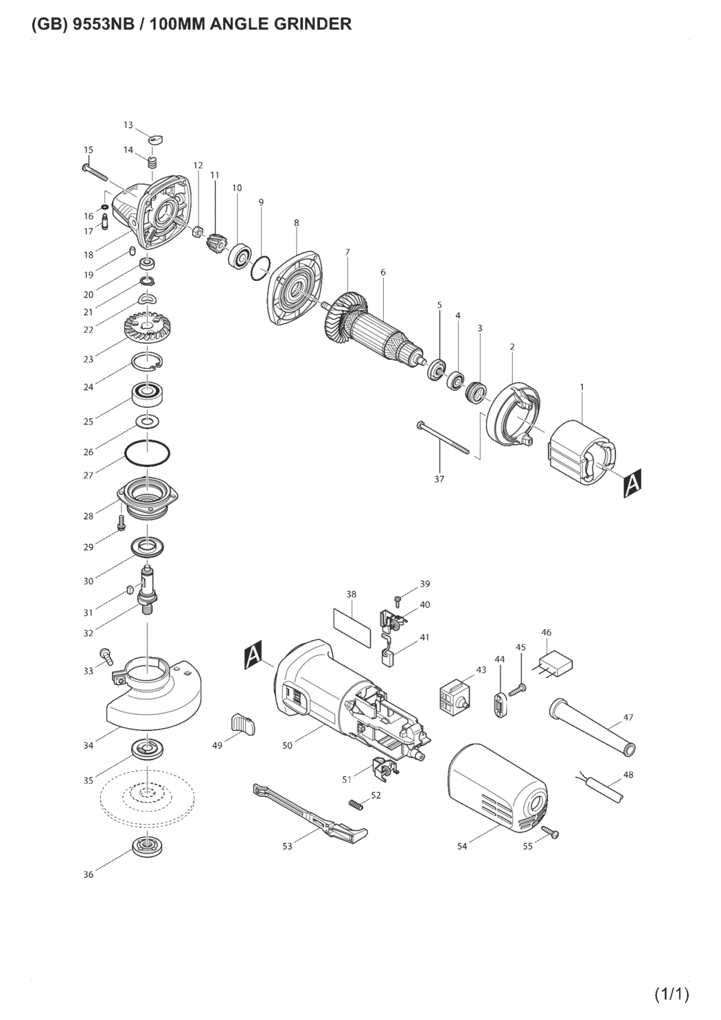 Makita 9553NB Angle Grinder Spare Parts