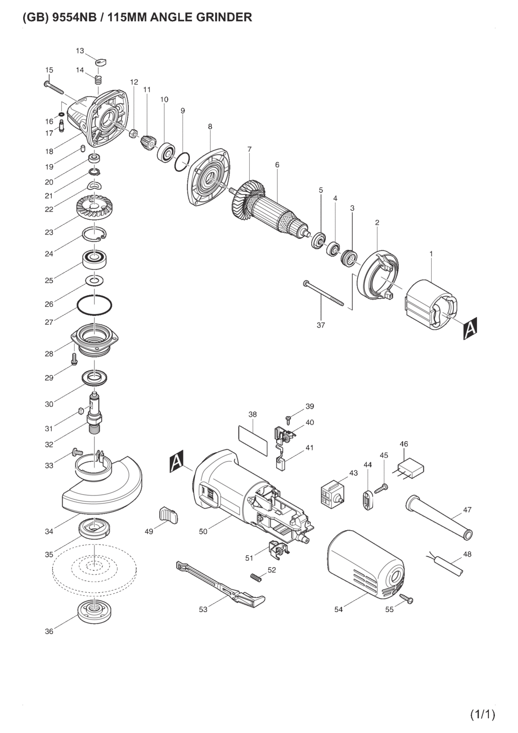 Makita 9554NB Angle Grinder Spare Parts