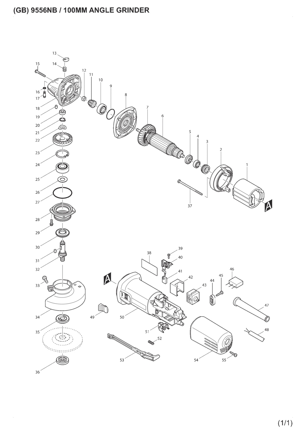 Makita 9556NB Angle Grinder Spare Parts