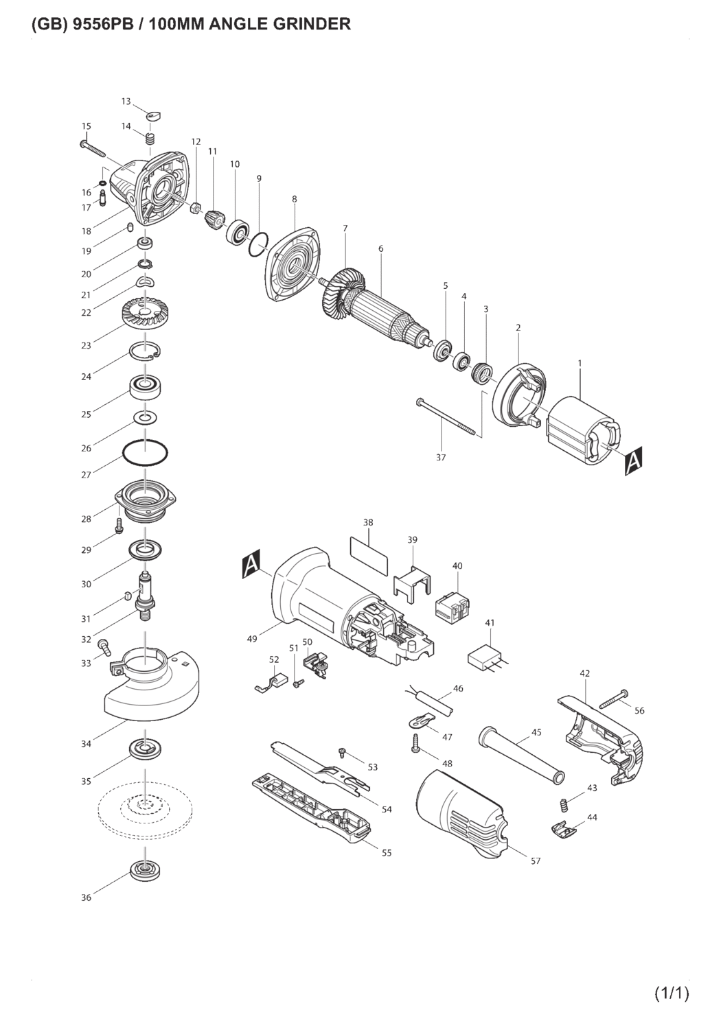 Makita 9556PB Angle Grinder Spare Parts