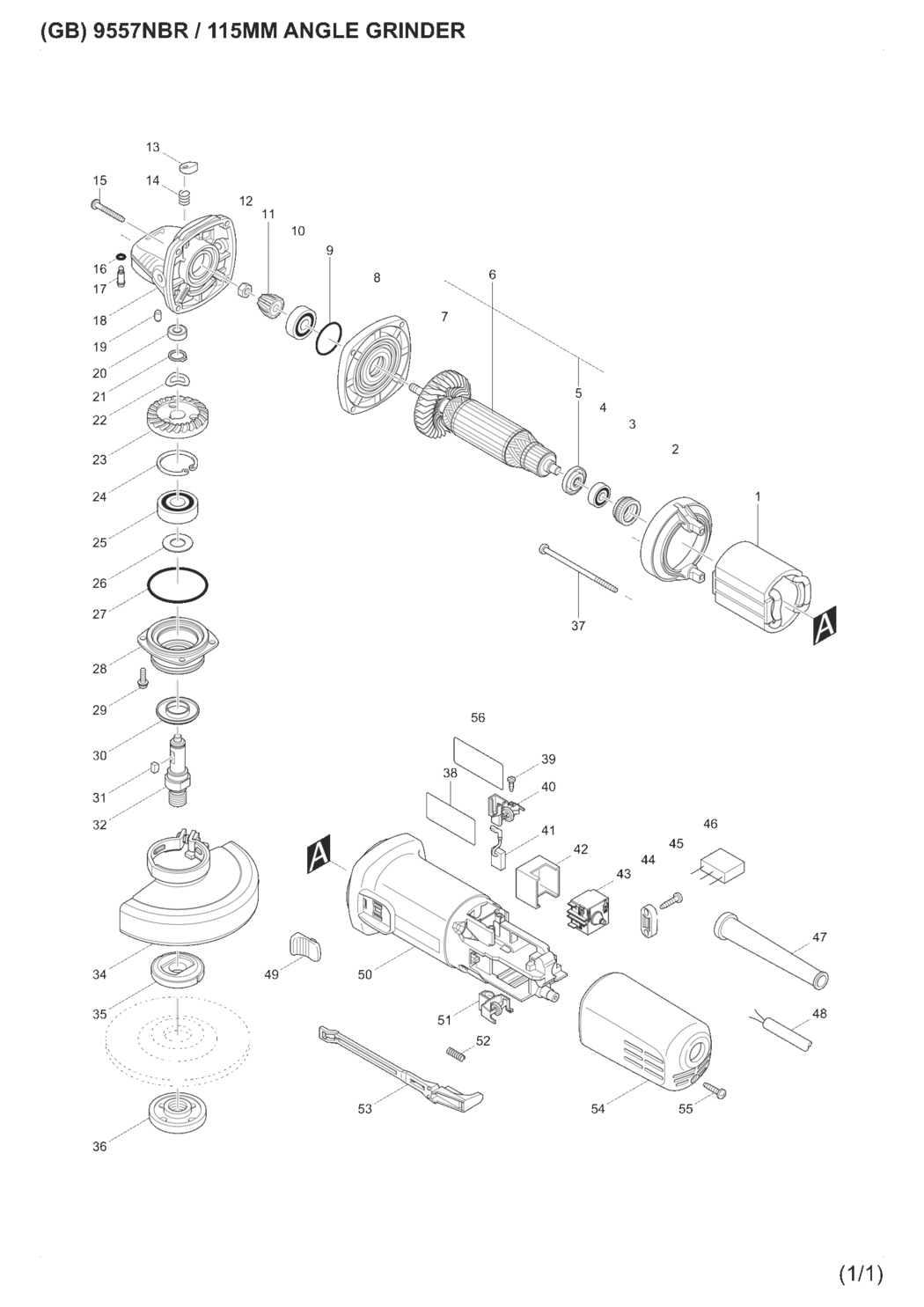 Makita 9557NBR Angle Grinder Spare Parts