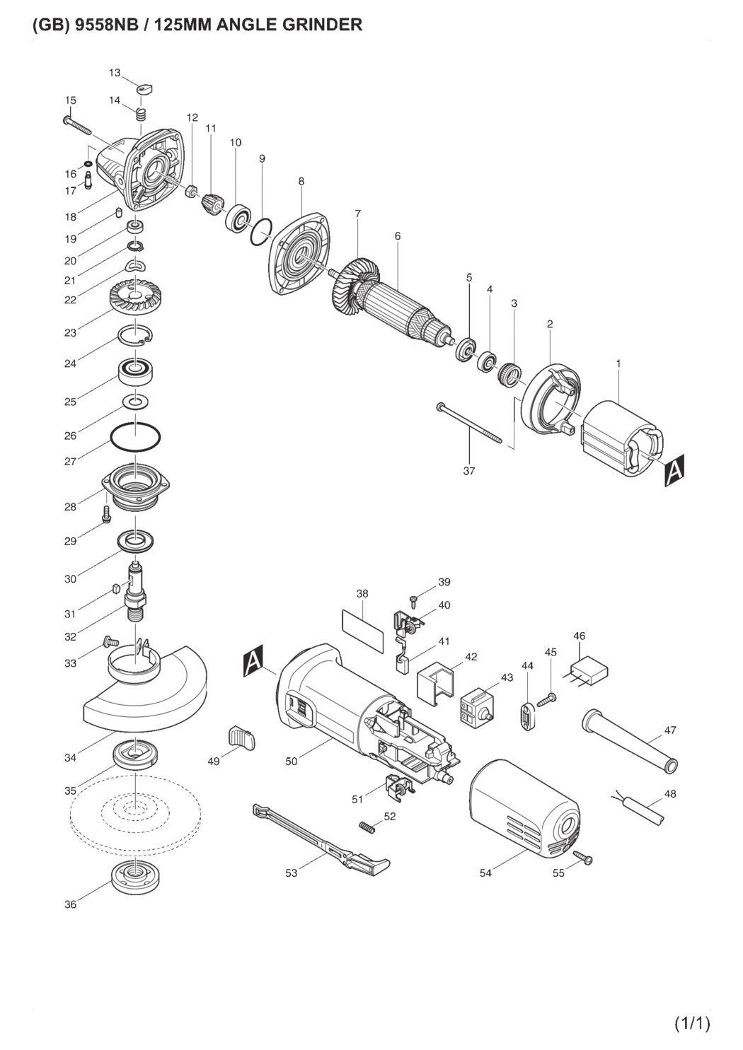 Makita 9558NB Angle Grinder Spare Parts