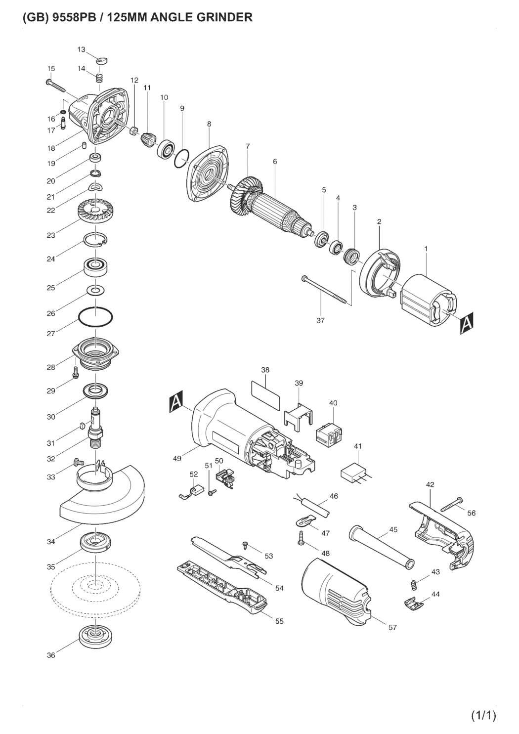 Makita 9558PB Angle Grinder Spare Parts