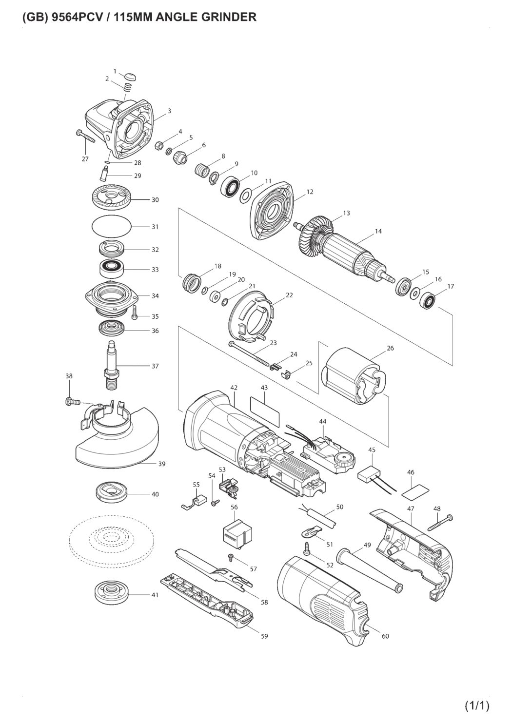 Makita 9564PCV Angle Grinder Spare Parts