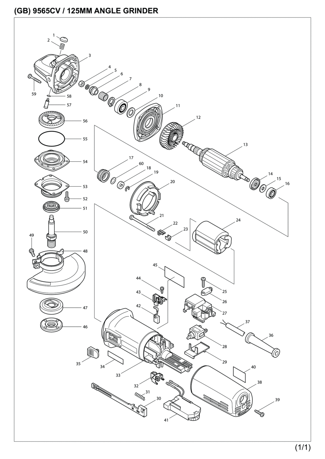 Makita 9565CV Angle Grinder Spare Parts